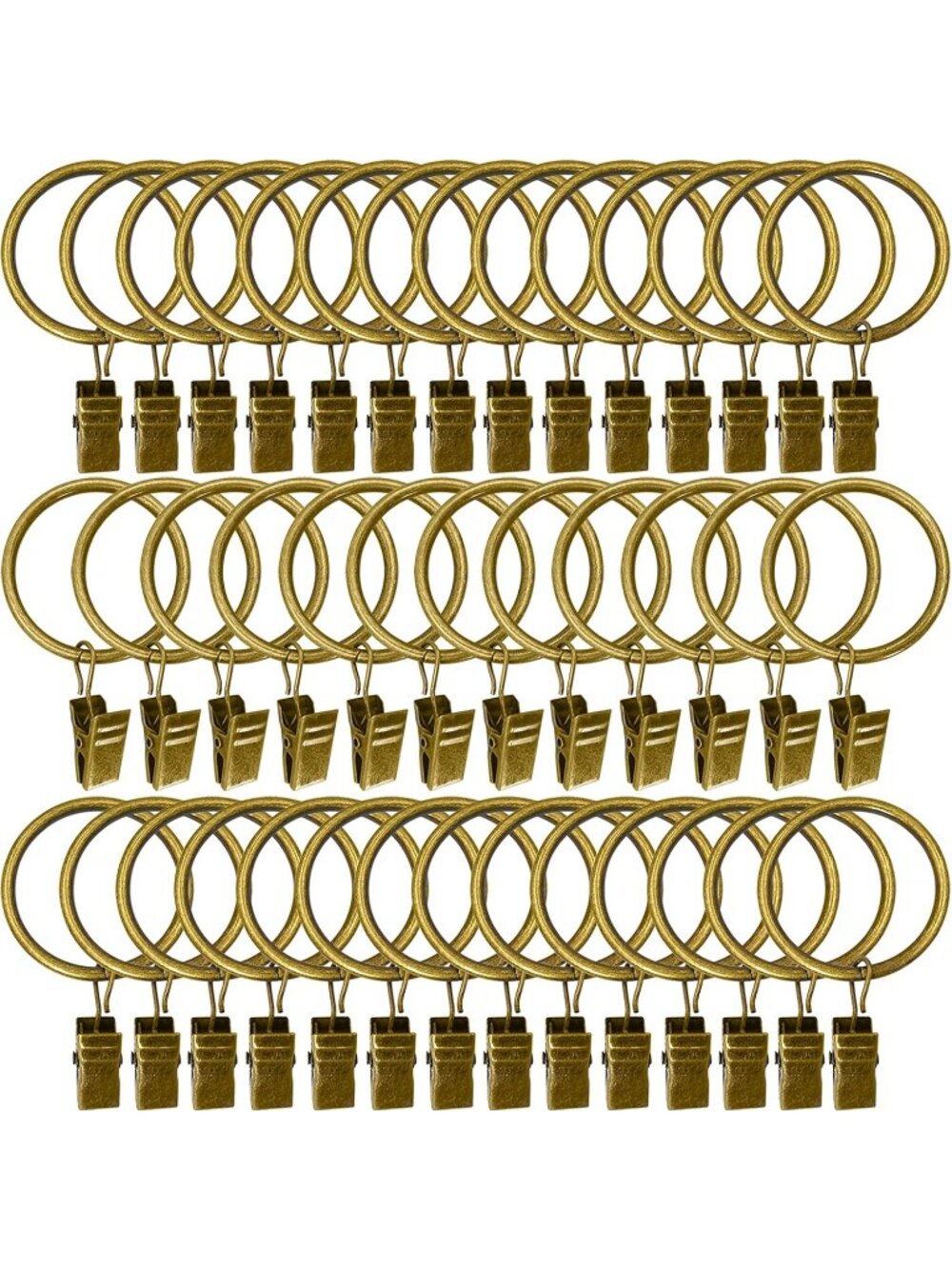 New 40 Pack Metal Curtain Rings with Clips, 1.5 in ID, Bronze